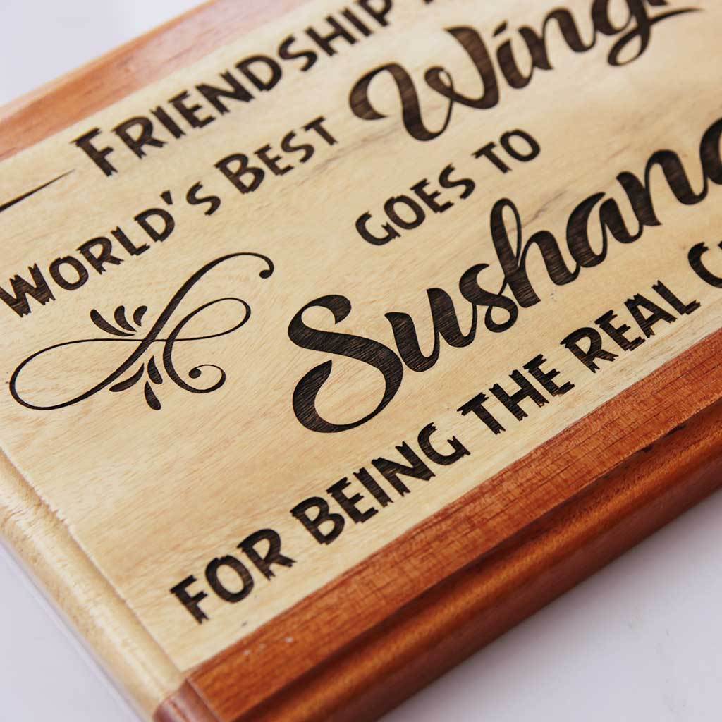 World's Best Wingman Friendship Award Wooden Plaque. This Personalized Trophy and Award Plaque Makes Cool Gift Ideas for Friendship Day.