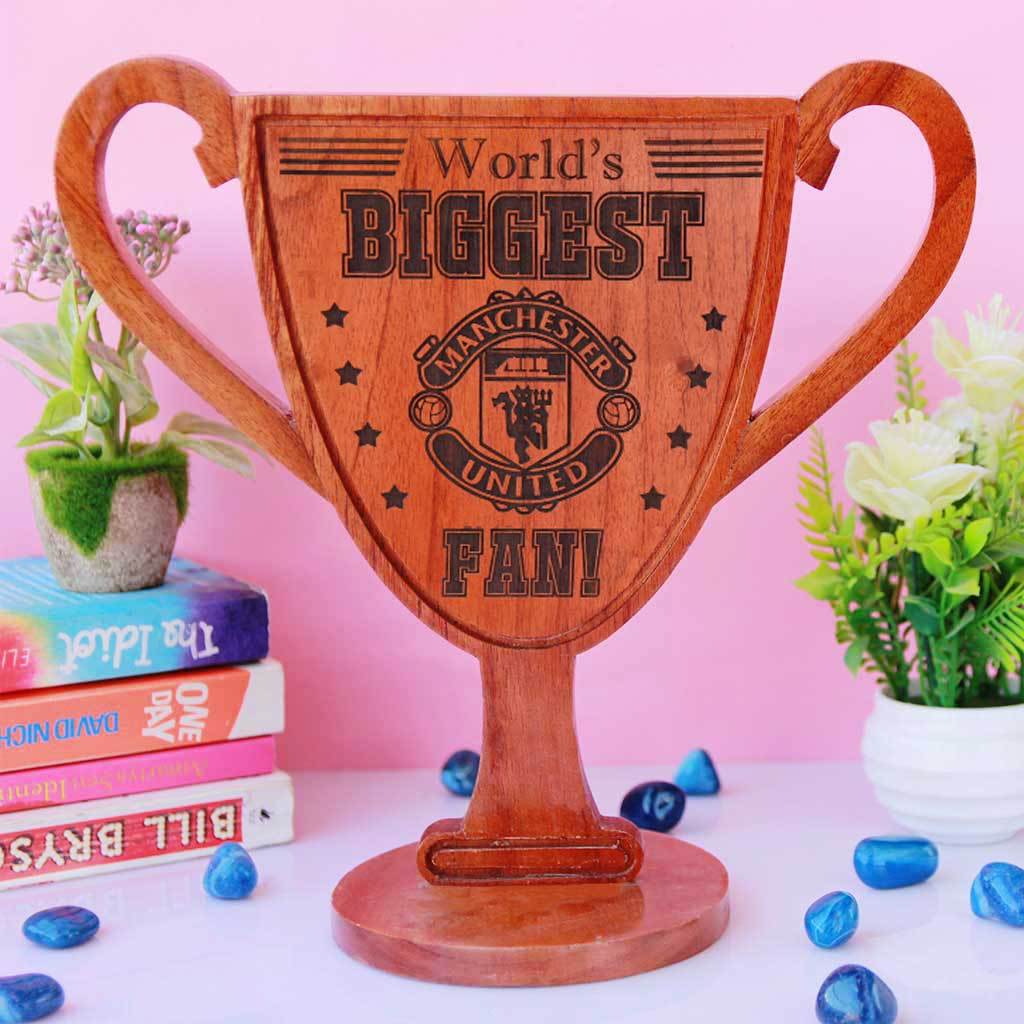 World&#39;s Biggest Fan Wooden Sports Trophies. Sports gifts for the biggest sports fans. This custom football trophy makes perfect sports gifts for friends.