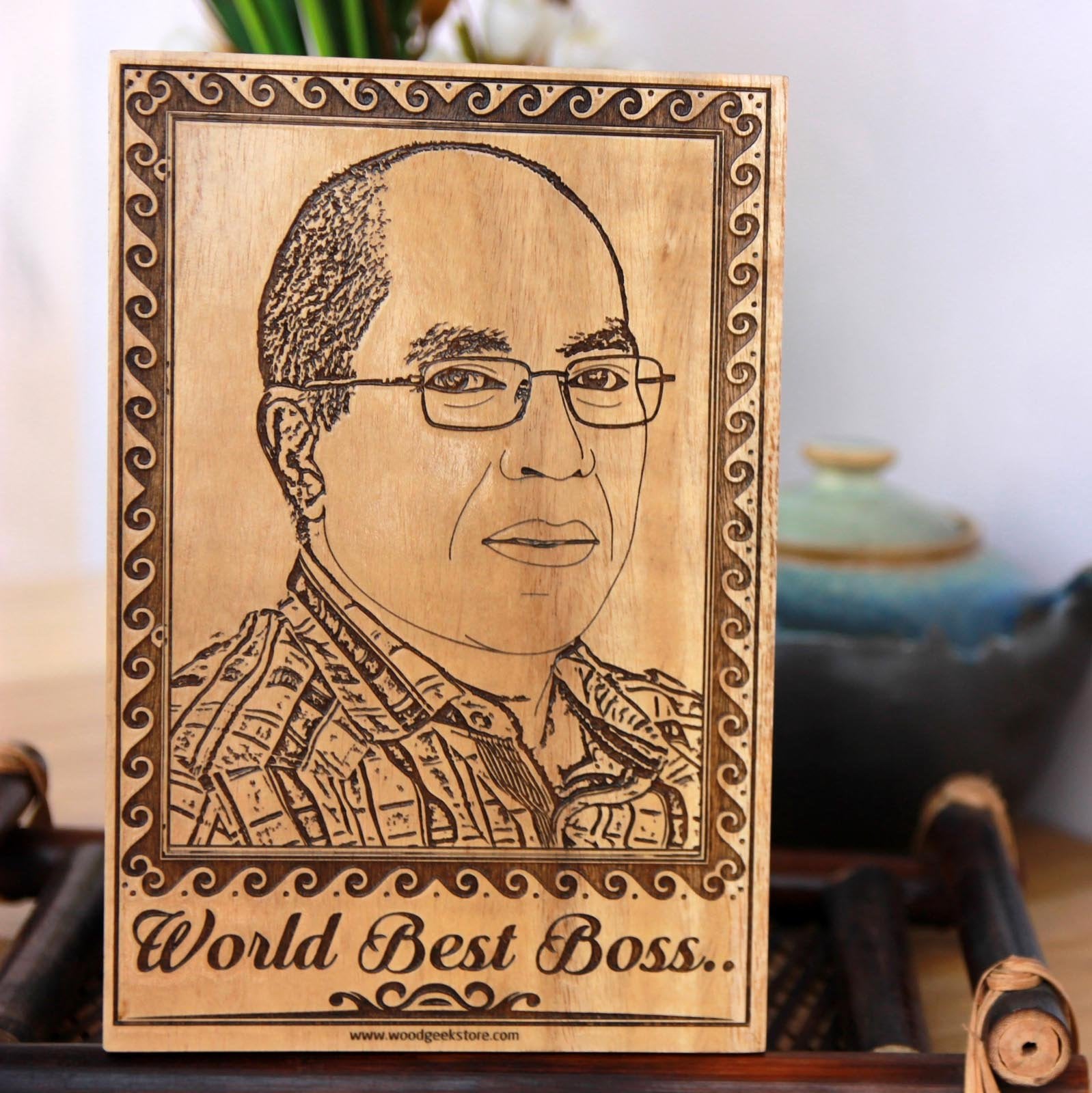 World's Best Boss Wooden Engraved Photo. Looking for gift ideas for boss? This photo on wood make great birthday gift for boss, farewell gift for boss and personalized gifts for boss.