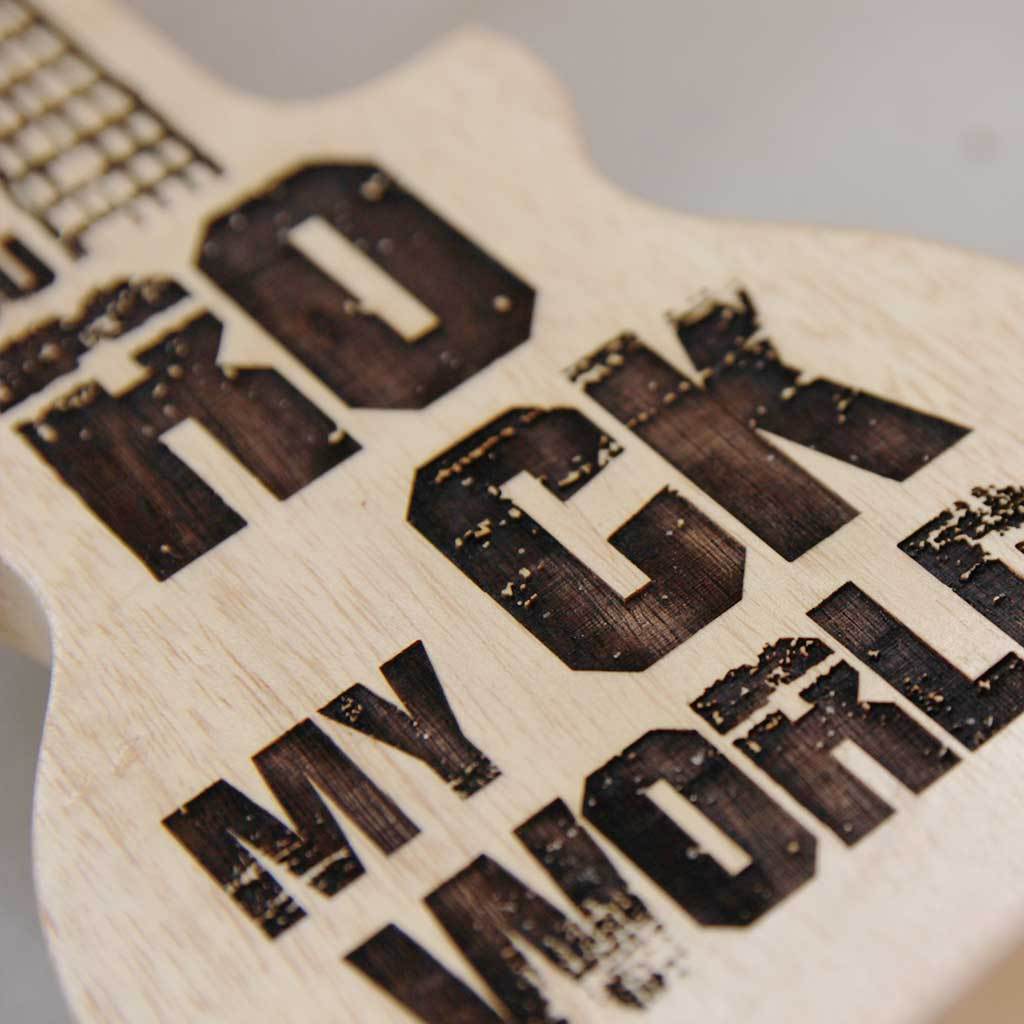 You Rock My World Wooden Guitar Shaped Award &amp; Trophy.  These Custom Trophies make really Unusual Gift Ideas . These Personalised Music Awards are the Best Gifts For Music Lovers and for loved ones.