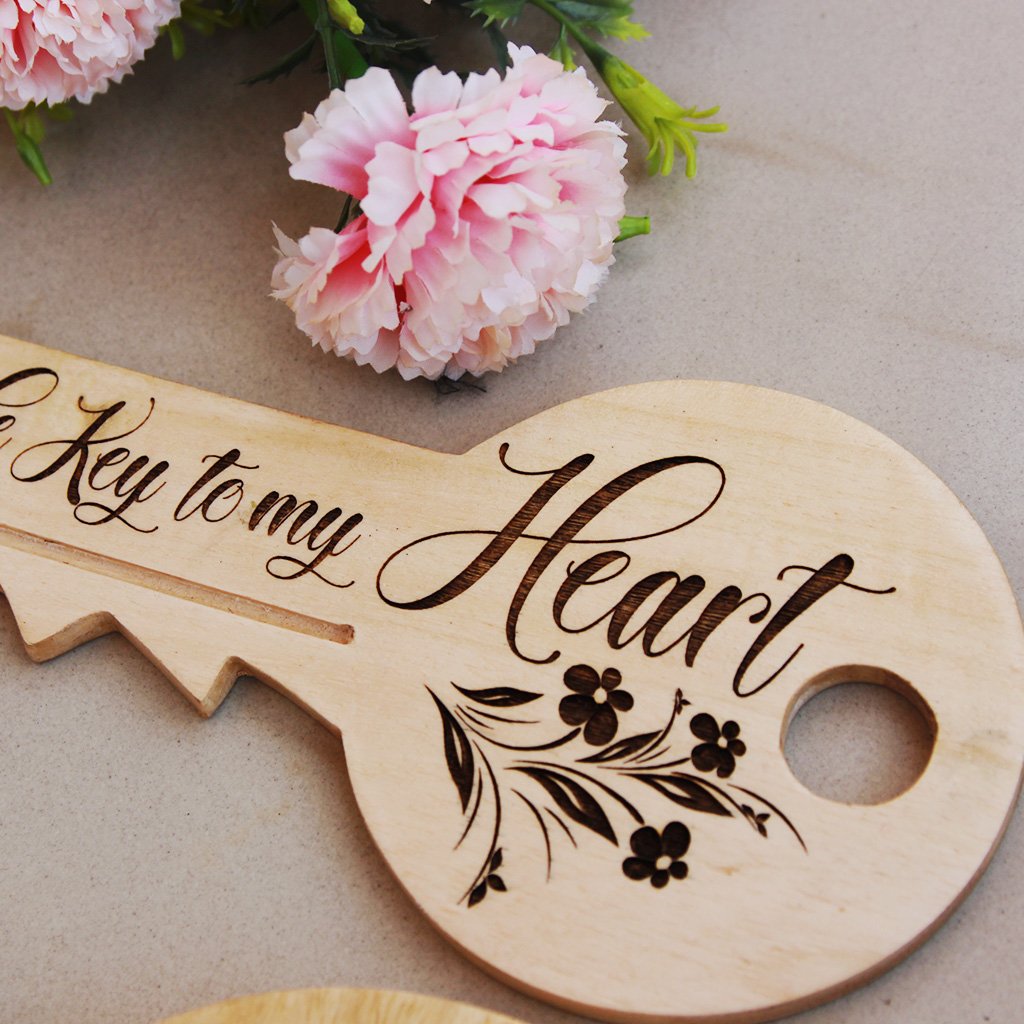 You&#39;re The Key To My Heart Wooden Key &amp; Heart Poster. A wood engraved photo on a heart shaped wooden photo frame. This romantic gift set is a great personalized gift for boyfriend or girlfriend. This photo gift is also a great anniversary gift and Valentine&#39;s Day gift.