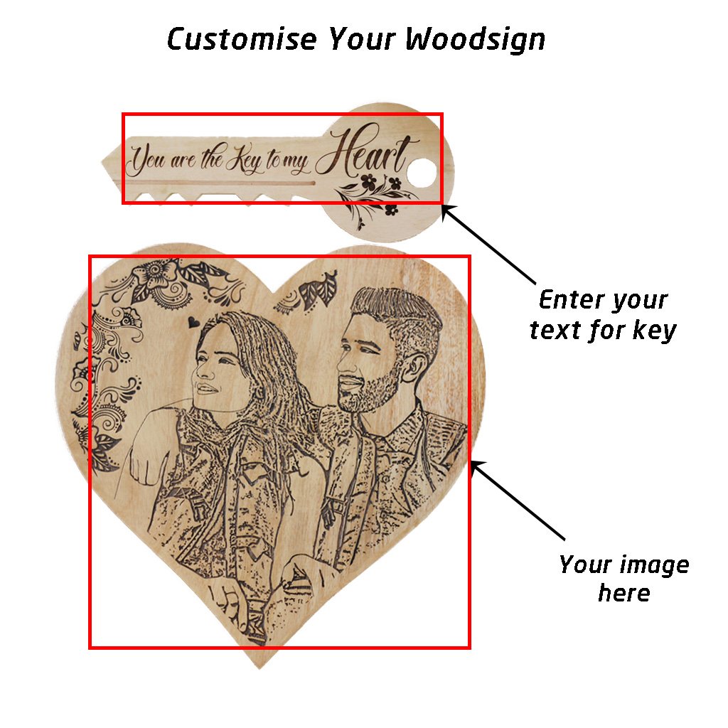 You're The Key To My Heart Wooden Key & Engraved Heart Shaped Frame