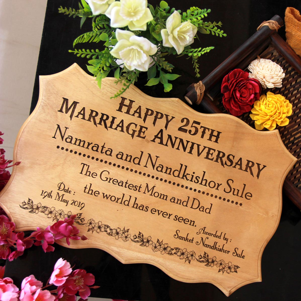 25th Wedding Anniversary Engraved Wood Sign | Anniversary Gift
