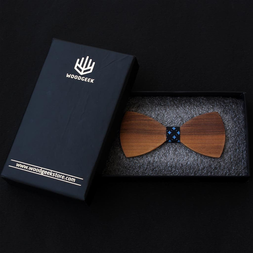 Bow Ties - The  Deshpande - Brown Wooden Bow Tie - Black Star