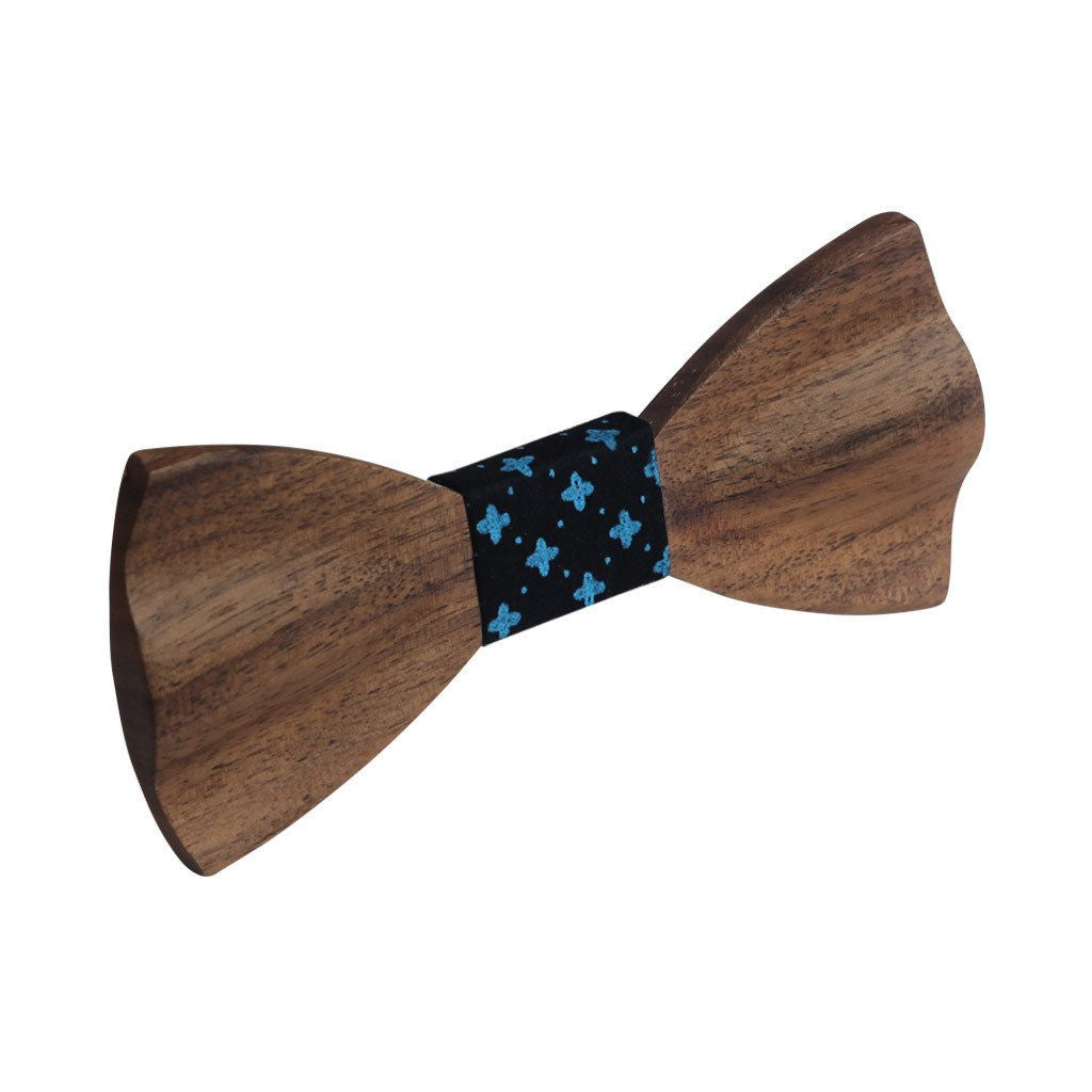 Bow Ties - The Iyengar - Brown Wooden Bow Tie - Black Star