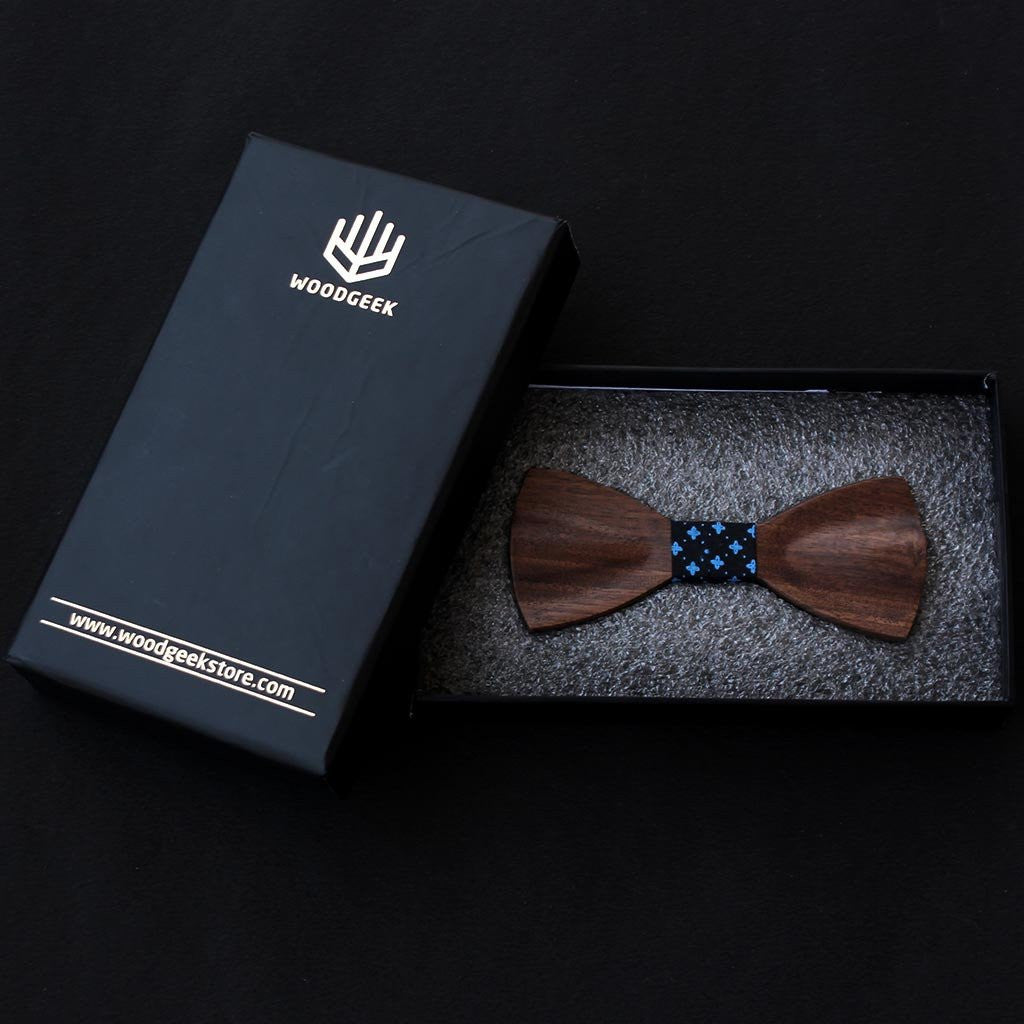 Bow Ties - The Iyengar - Brown Wooden Bow Tie - Black Star