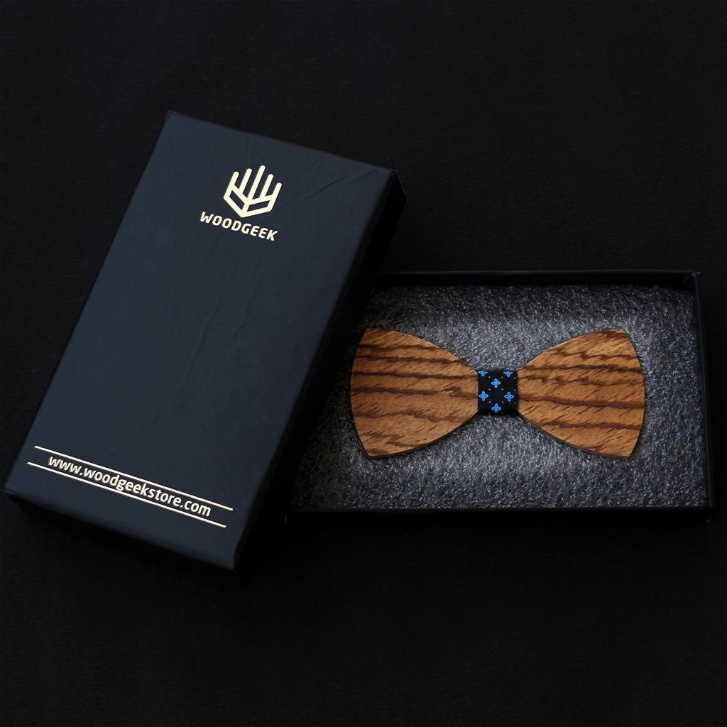 Bow Ties - The Sodhi - Brown Wooden Bow Tie - Black Star