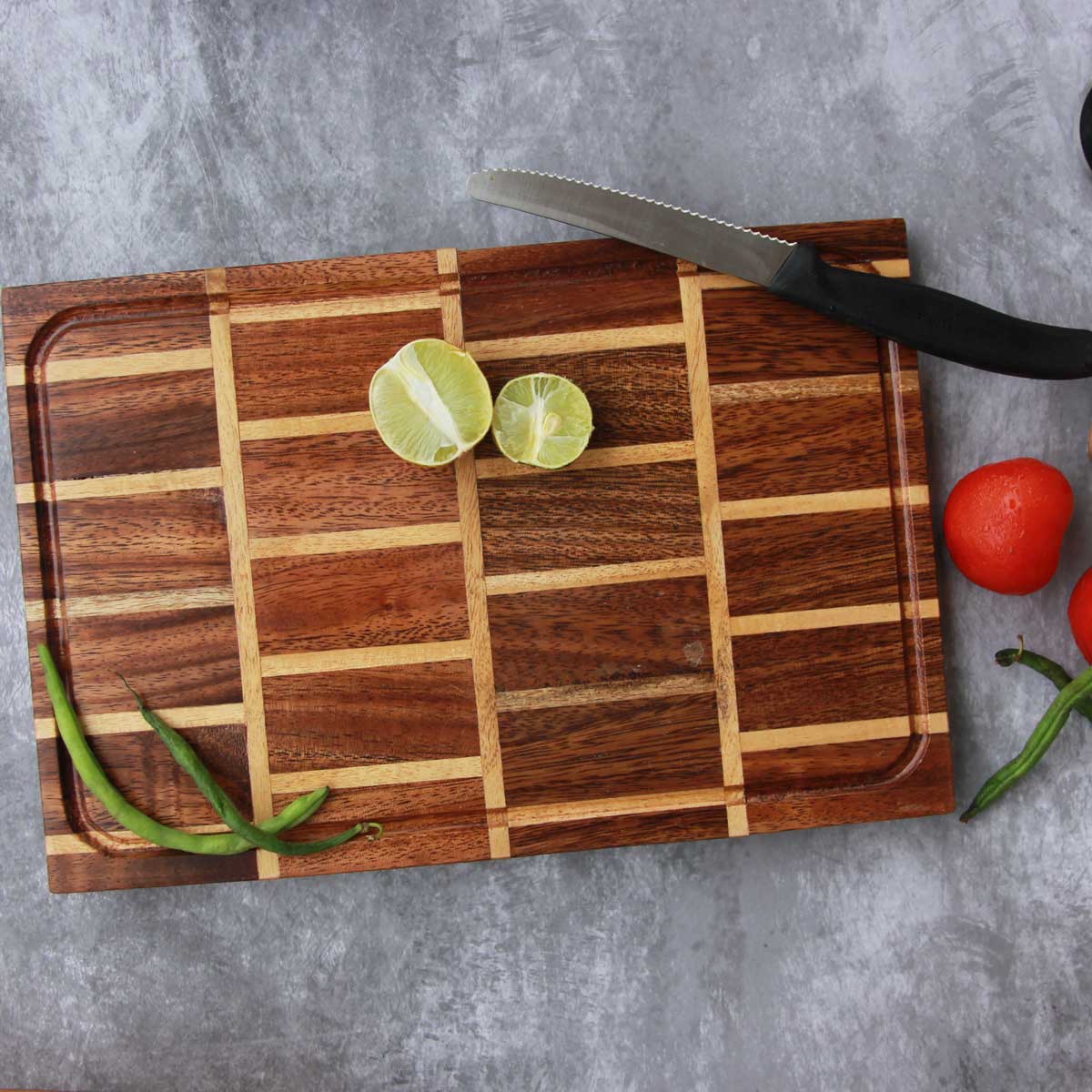 Brick Design Wood Tray &amp; Chopping Board: Set of 2 | Anniversary Gift Set