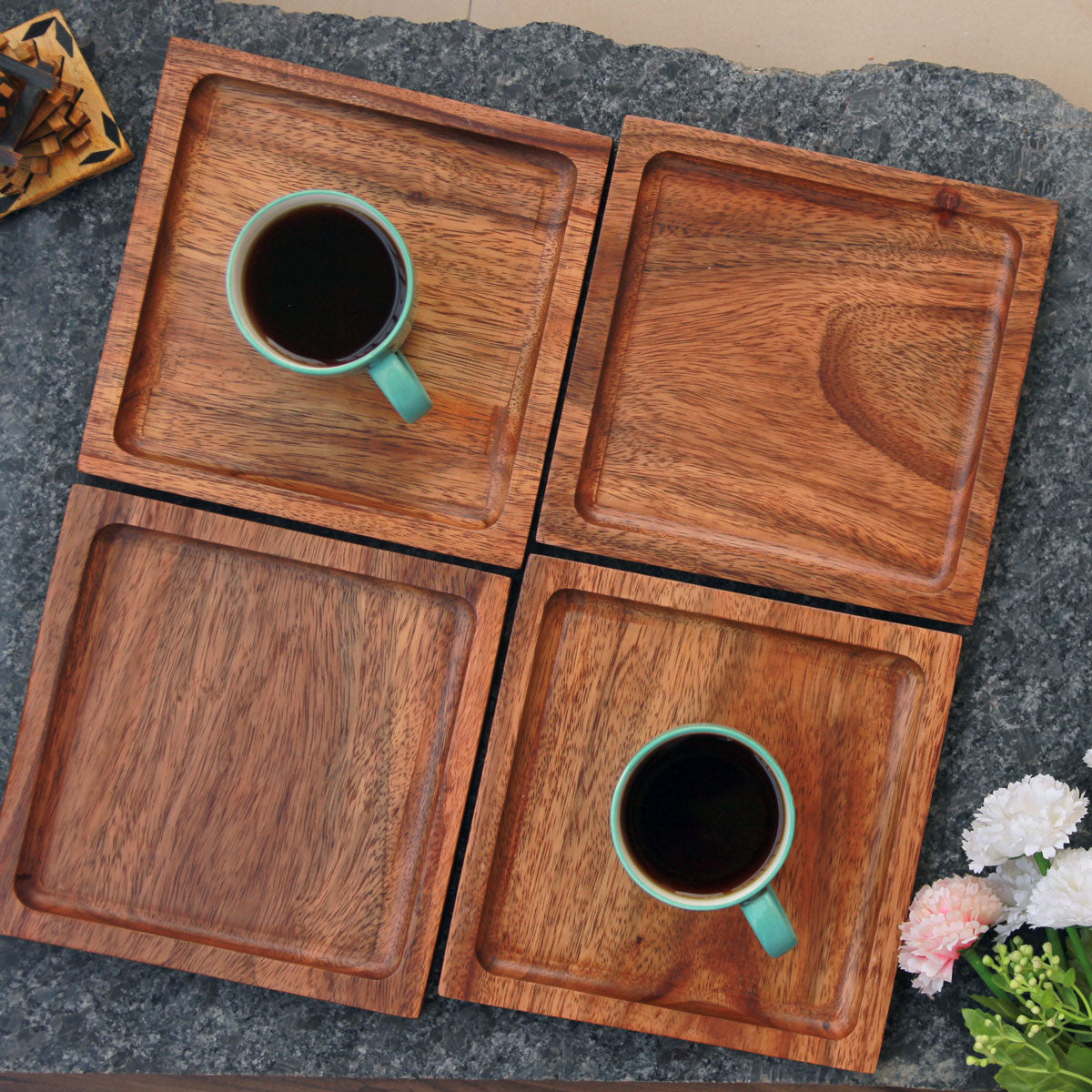 Square Wooden Serving Tray | Minimalist Wood Decorative Tray