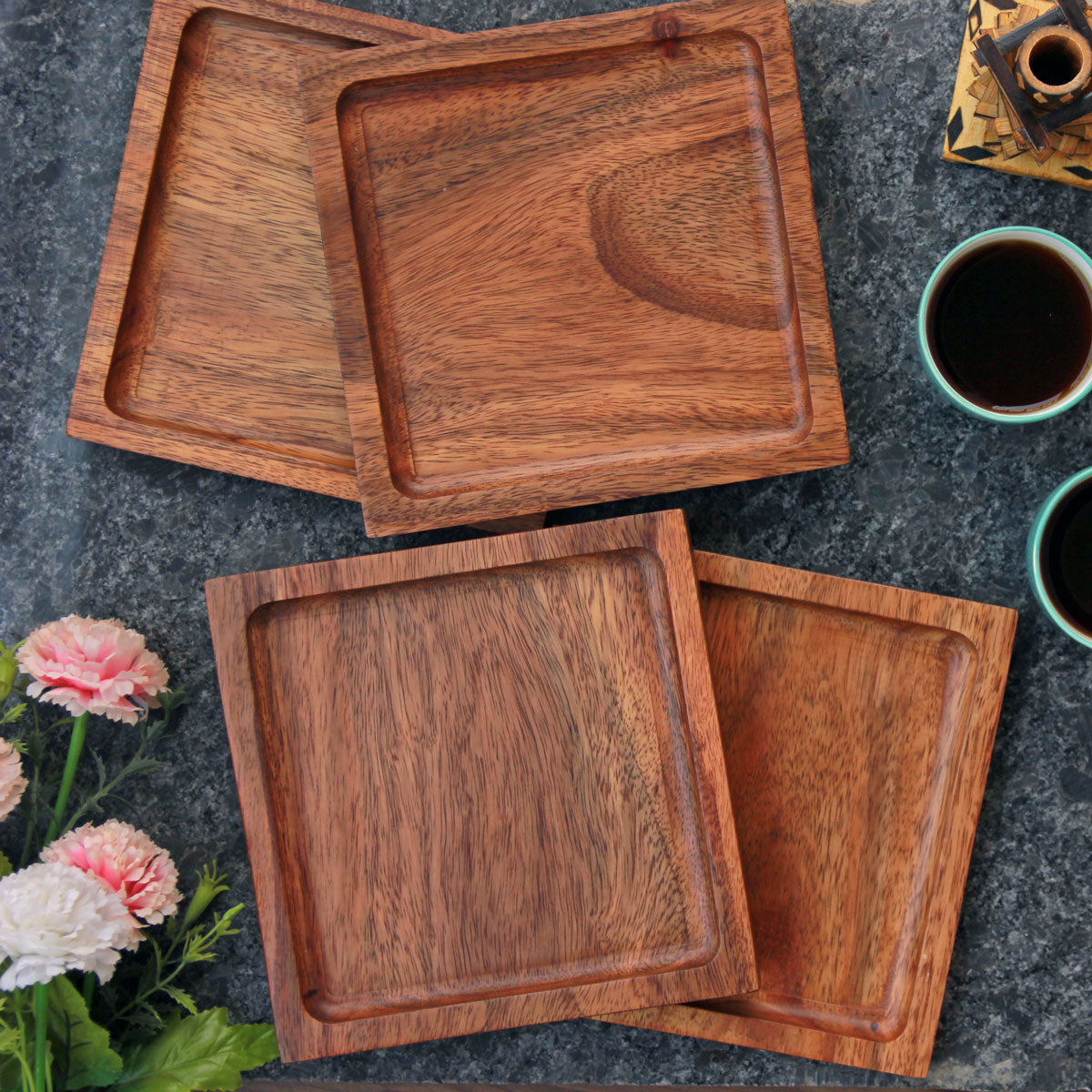 Square Wooden Serving Tray | Minimalist Wood Decorative Tray