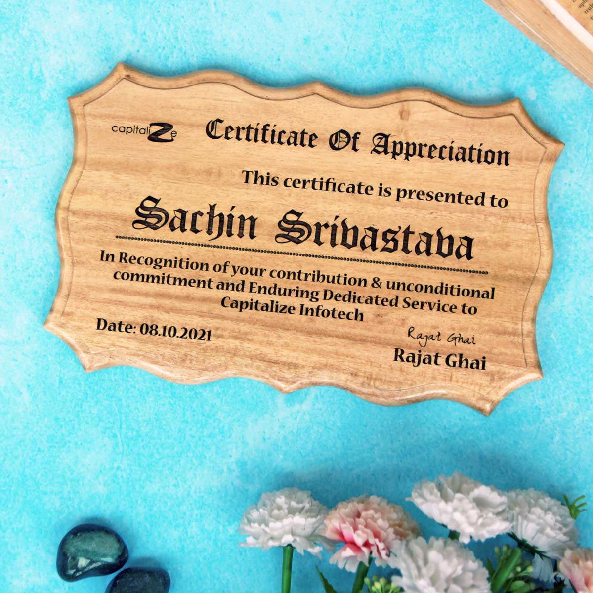 Personalized Wooden Certificate Of Appreciation