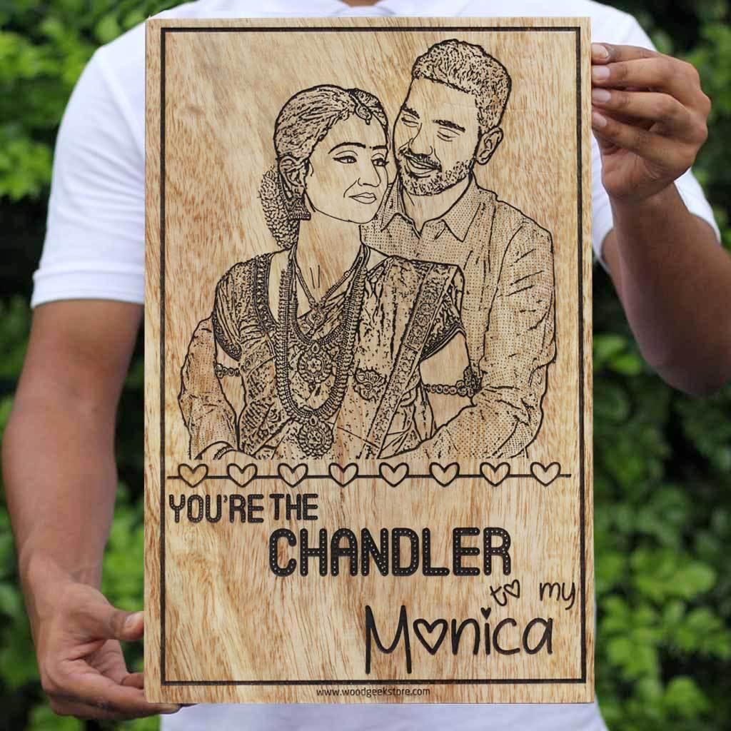 You&#39;re The Monica To My Chandler Wooden Frame- Personalized Wooden Poster for Friends Fans - Gifts for Friends Fans by Woodgeek Store