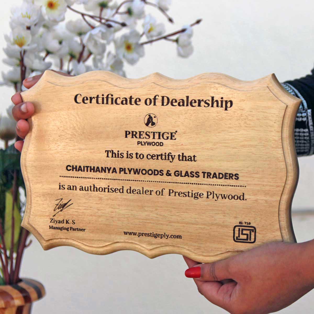 Dealership Certificate Engraved In Wood | Personalized Corporate Gifts