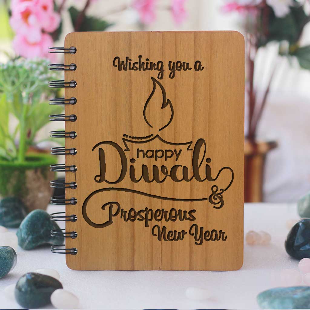 Happy Diwali & Prosperous New Year - Personalized Wooden Notebook
