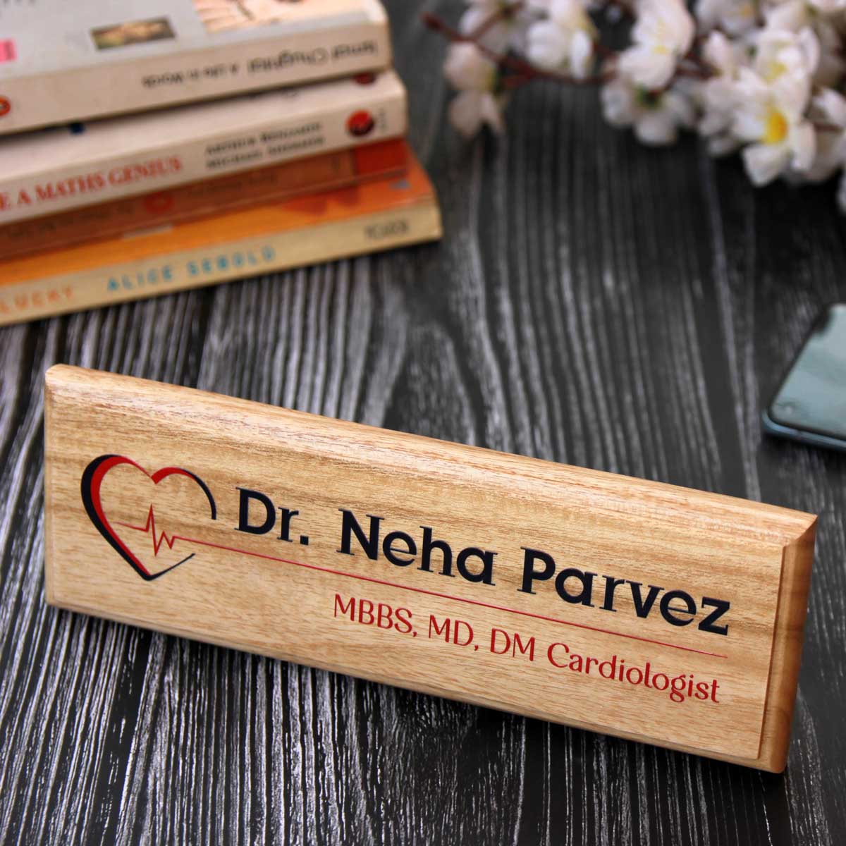 Personalized Wooden Nameplate for Doctors in Colour | Prints On Wood