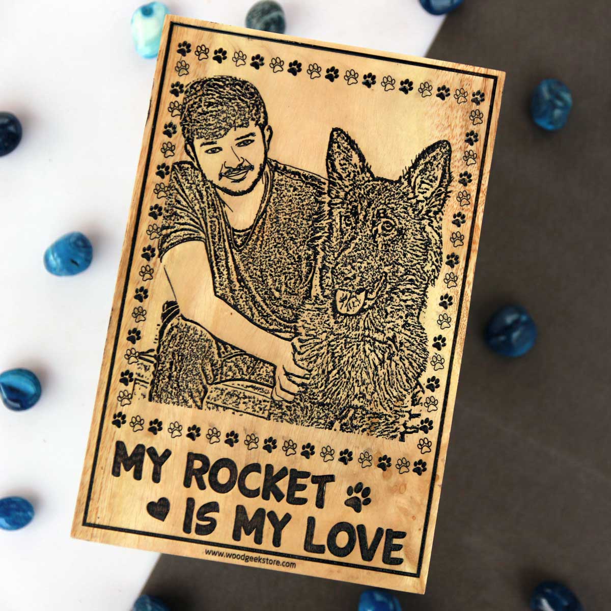 All You Need is Love & Dogs Wooden Frame - Photo on Wood - Personalized Wooden Plaque in Mahogany Wood - Customized Wooden Posters by Woodgeek Store