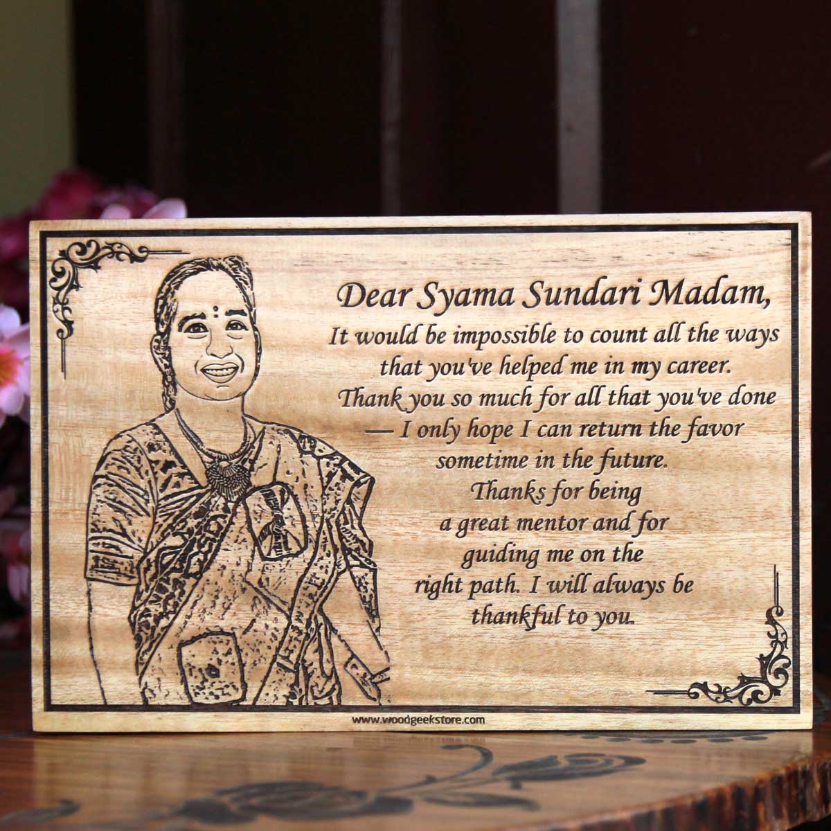 Thank You Gift For Mentor &amp; Teacher - Engraved Wooden Photo Frame