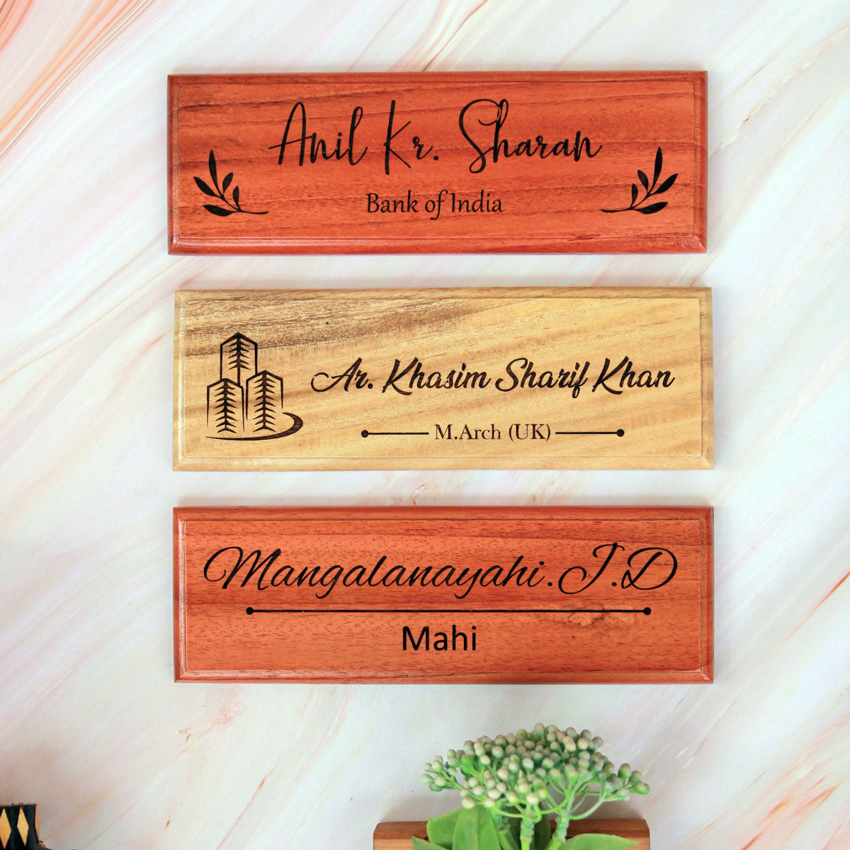 Personalized Wooden Nameplate for Office with Designation