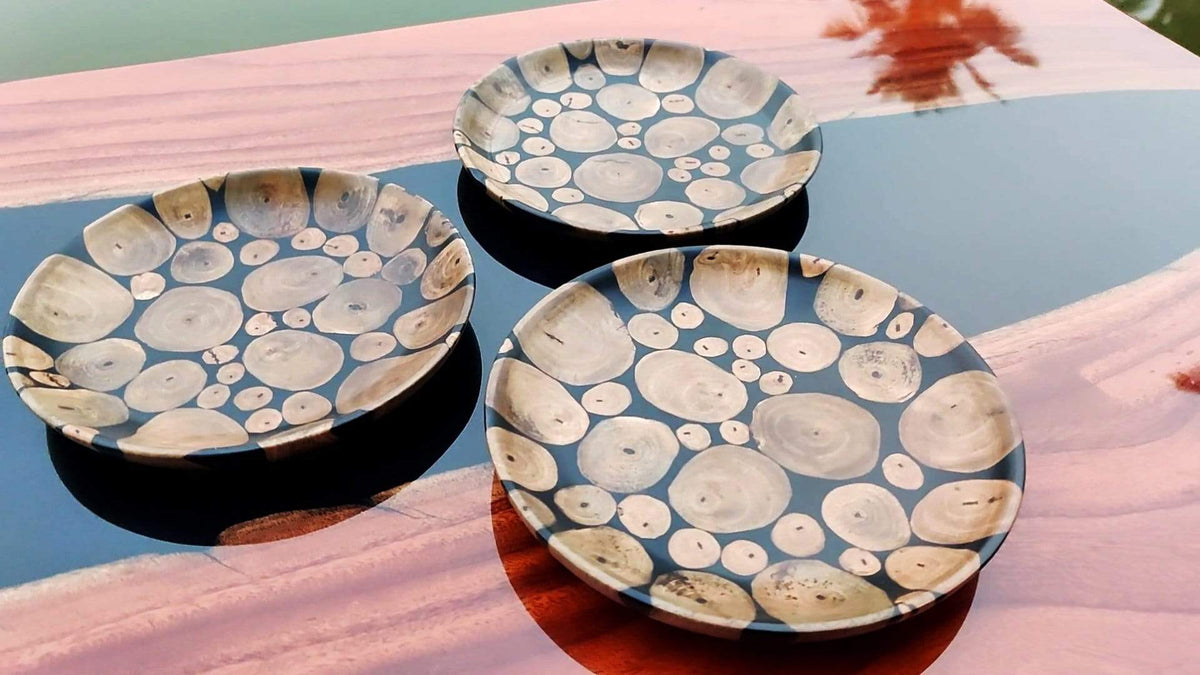 Reclaimed Wood &amp; Epoxy Resin Side Plate Set | Handmade Wooden Plates
