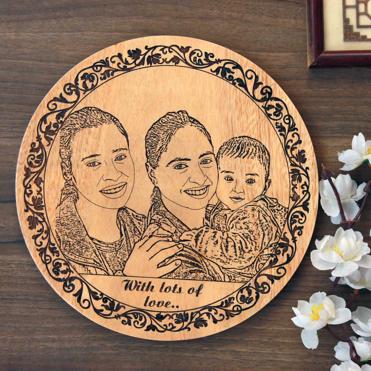 Family Photo Engraved on Wood | Personalized Birthday Gift For Mom | Mother's Day Gift