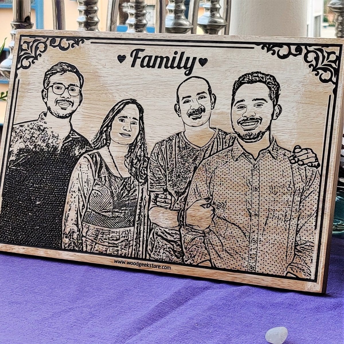 Personalized Family Photo Engraved Wooden Frame | Parents Anniversary Gift