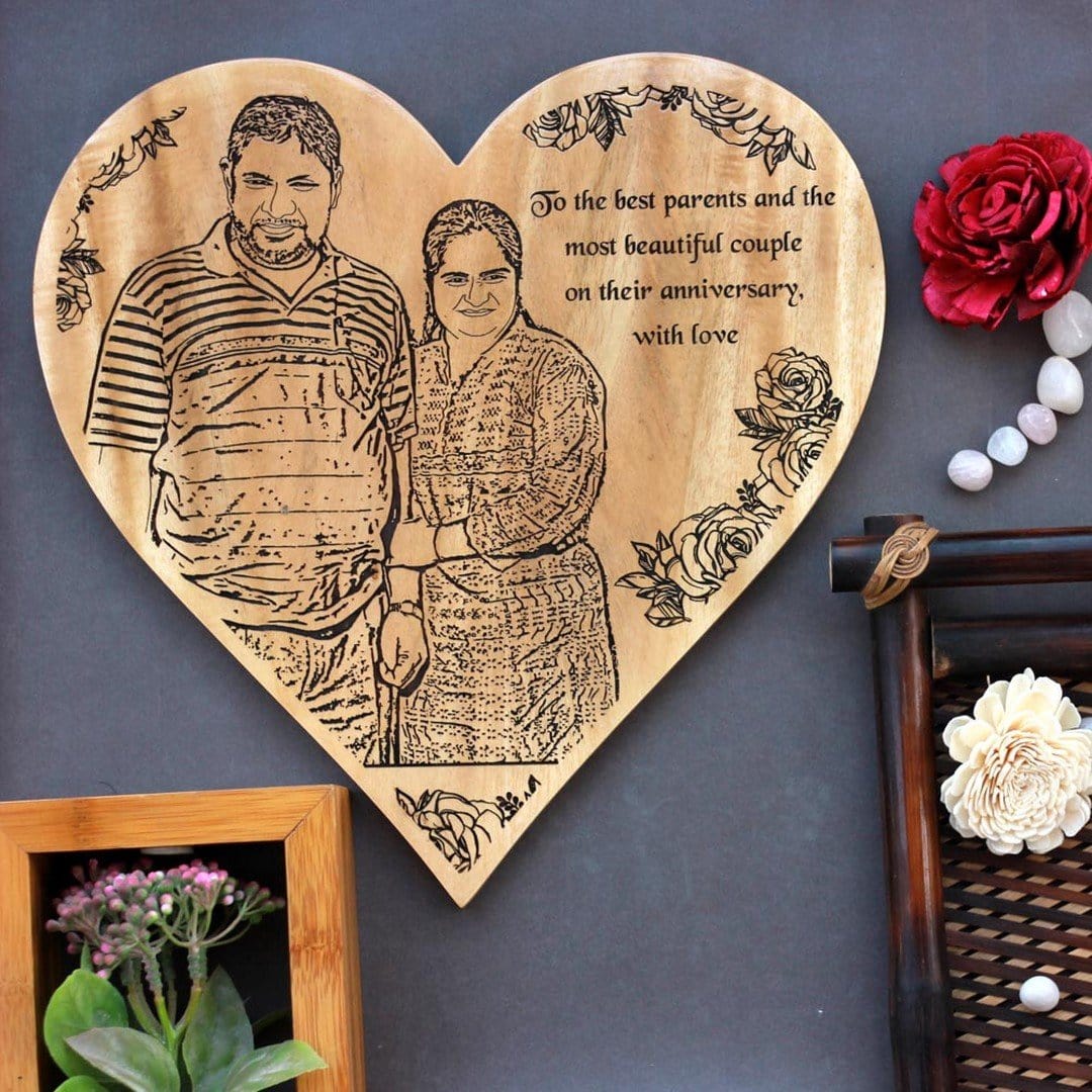 Custom Engraved Anniversary Wooden Frame for Parents