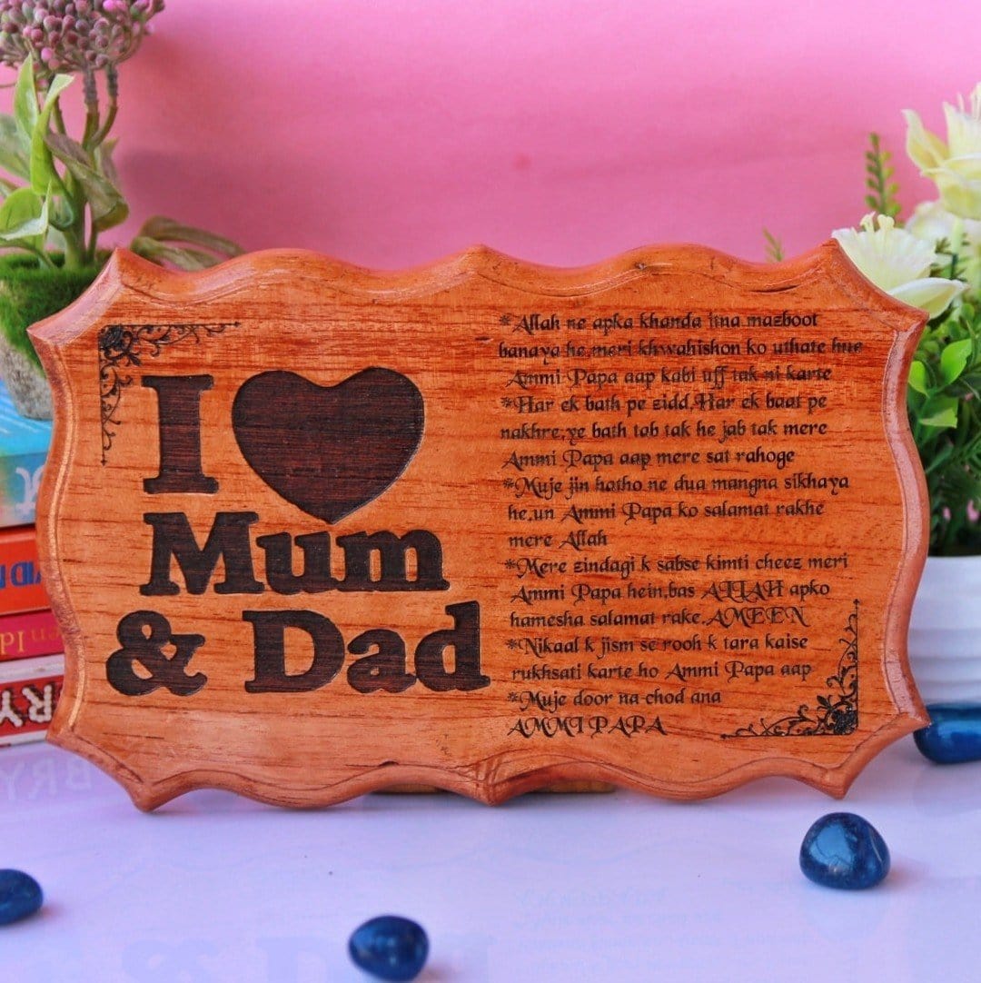 " I Love Mom and Dad "- Wooden Certificate For Parents