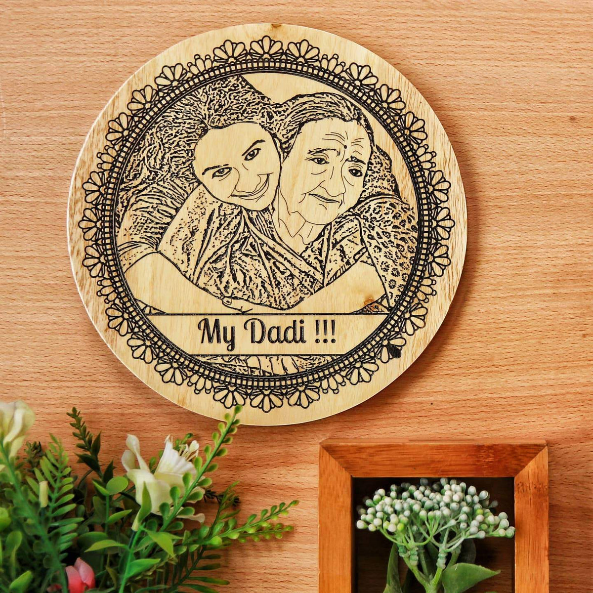 Grandma&#39;s Smile | Personalized Wooden Portrait Frame for Grandparents