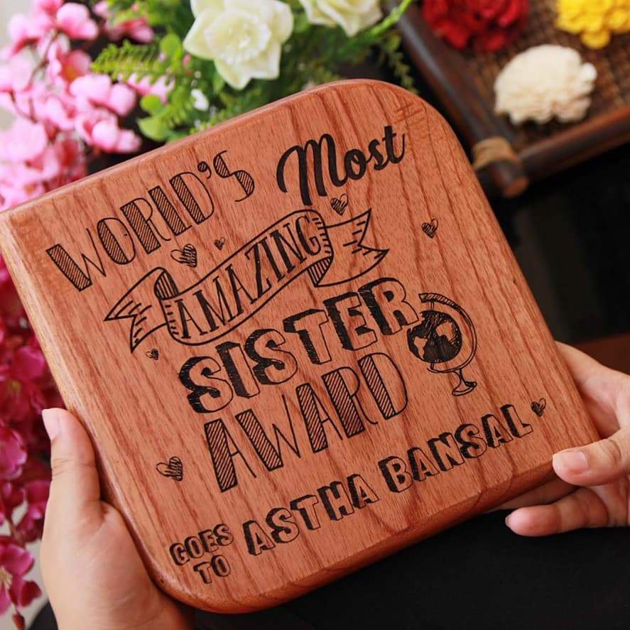 World's Most Amazing Sister Wooden Award Plaque