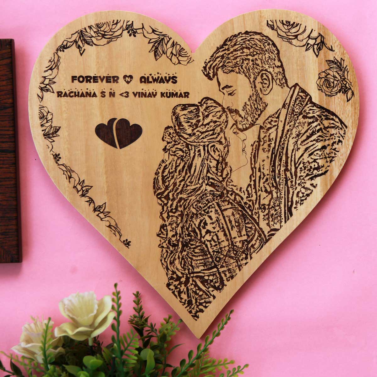 Forever & Always Heart Shaped Personalized Wood Plaque | Birthday Gift For Husband & Wife
