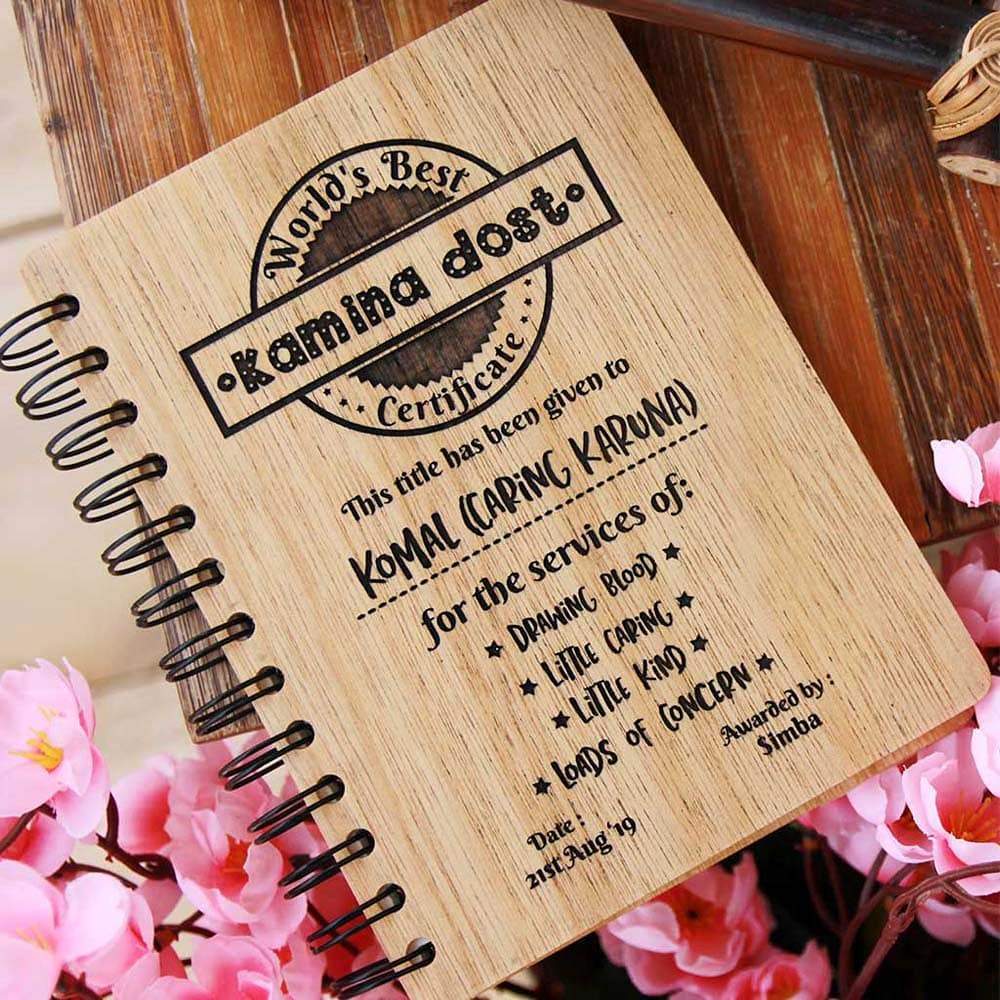 World's Best Kamina Dost - Funny Personalized Wooden Notebook For Friends