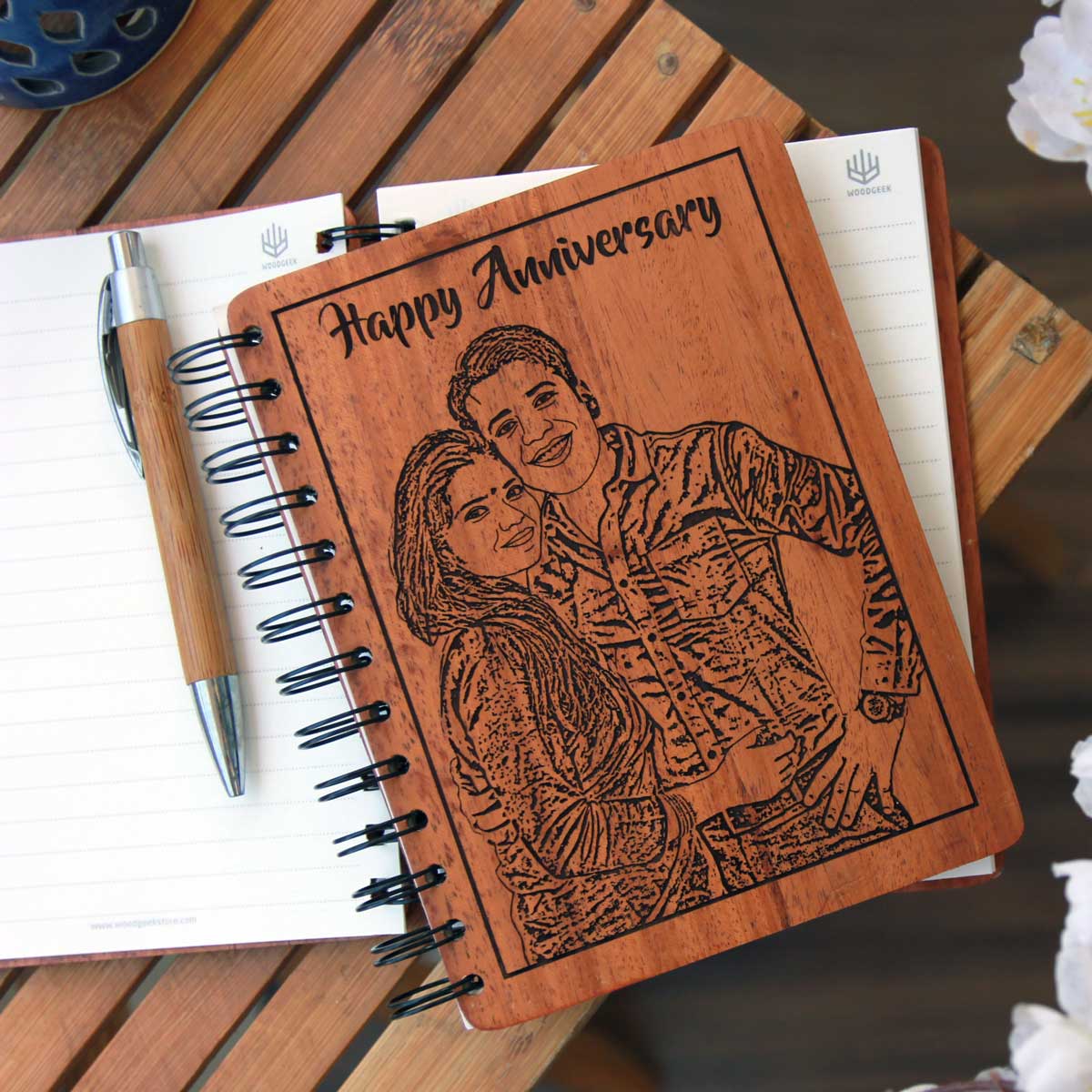 Happy Anniversary – Personalized Wooden Diary with Engraved Photo &amp; Message