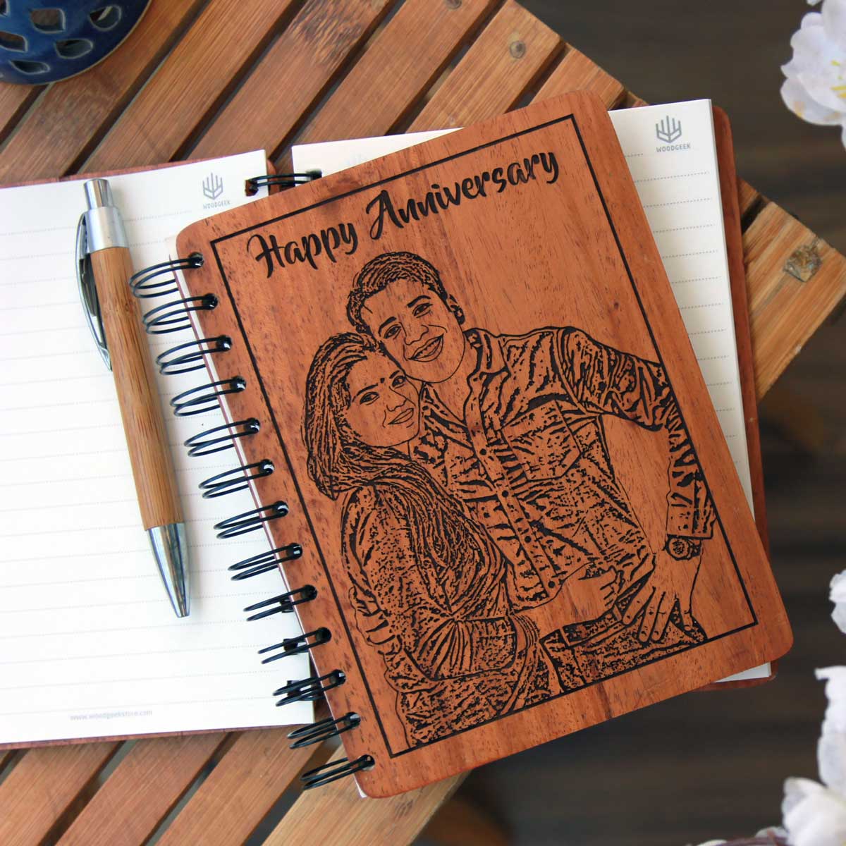 Happy Anniversary Personalized Wooden Notebook With Photo
