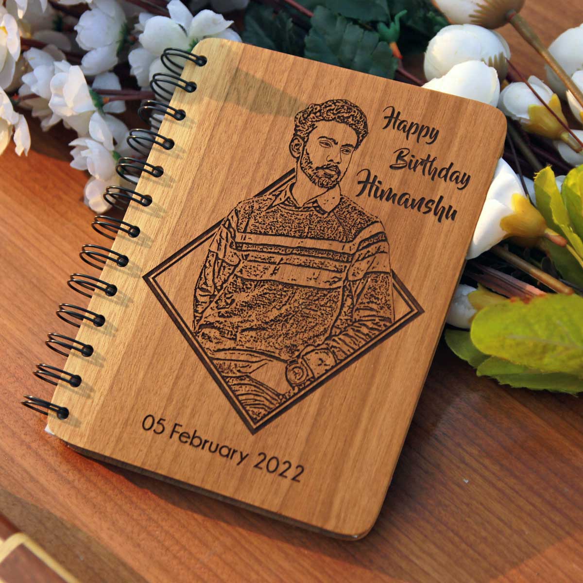 Happy Birthday Personalised Diary With Photo - Wooden Notebook