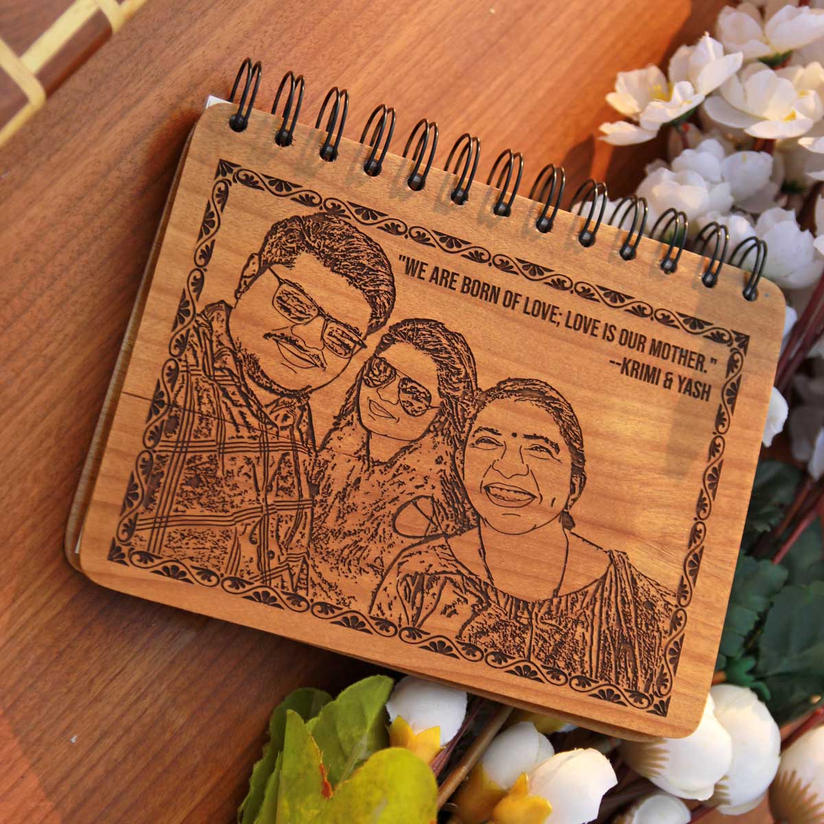Happy Birthday Mom Wooden Notebook With Photo & Birthday Wishes In Any Language