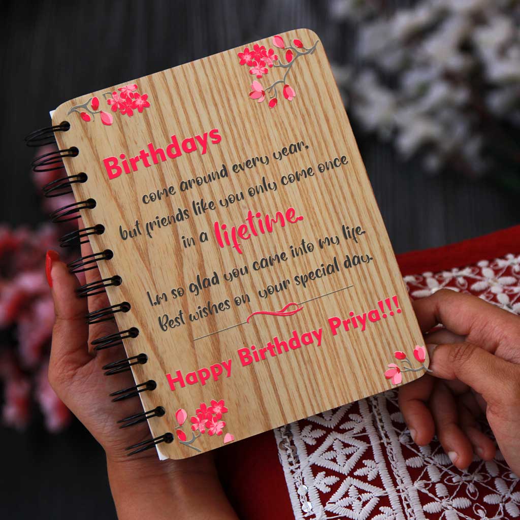Personalized Wood Diary Gift For Friend With Birthday Message