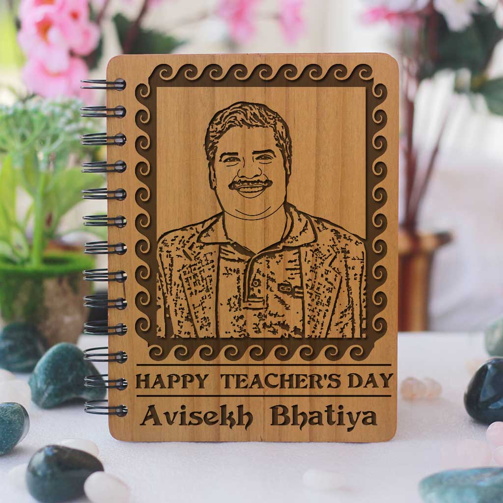 Engraved Wood Notebook With Personalized Thank You Message For Teacher