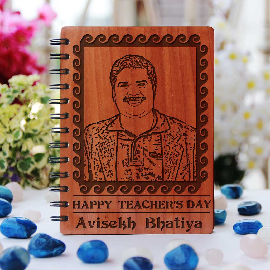 Personalized Wooden Notebook For Teacher's Day. This Personalised Diary With Photo Is The Best Gift For Teachers Day. This Spiral Notebook Makes One Of The Best Teacher Appreciation Gifts.