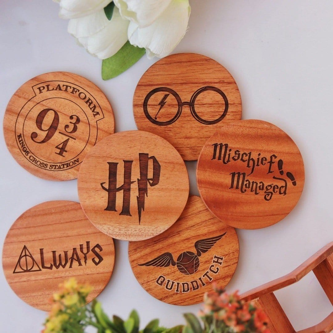 Harry Potter Coasters - Wooden Coaster Set With Holder