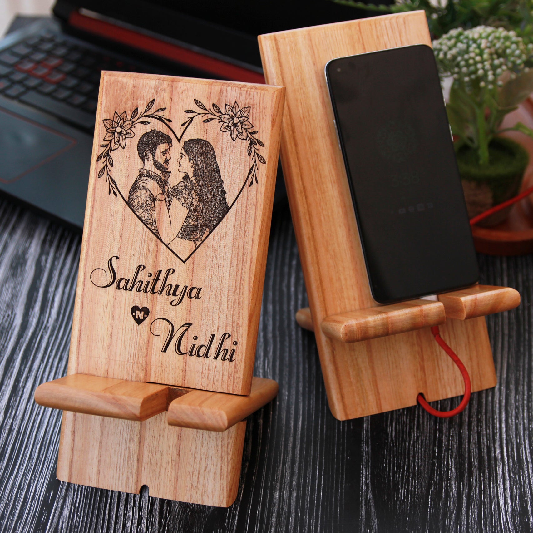 Personalized Wooden Mobile Phone Stand | Gift For Husband & Wife
