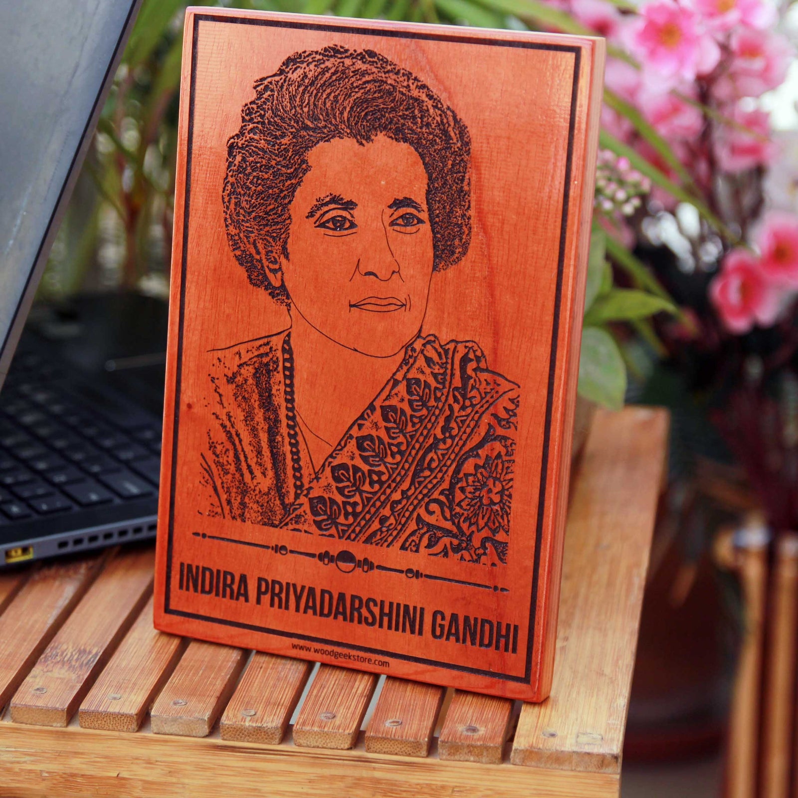 Prime Minister Of India Indira Gandhi Ji Engraved Wood Plaque