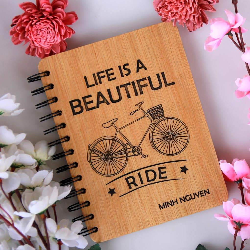 Life is A Beautiful Ride - Personalized Wooden Notebook | Life Quotes