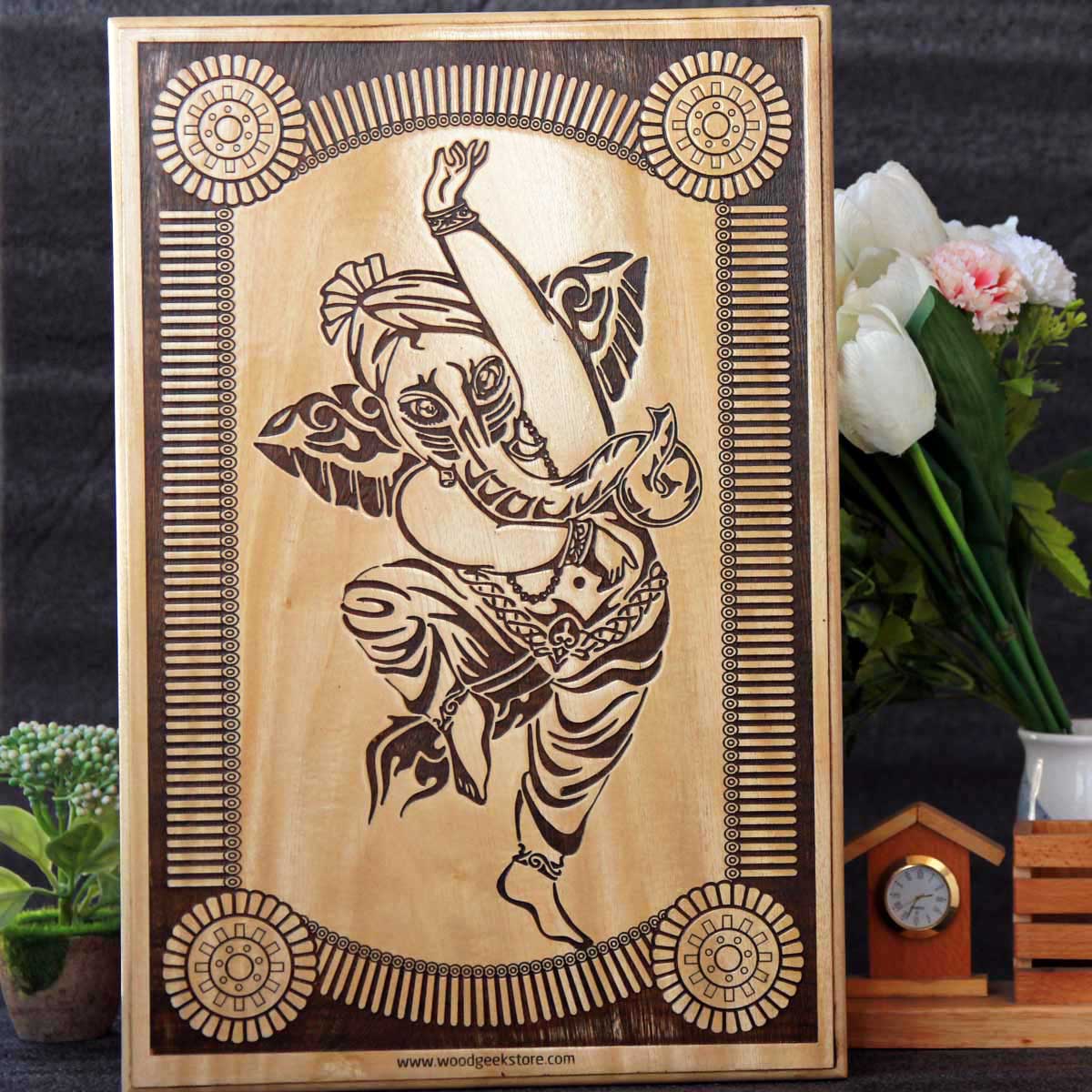 The Dancing Ganesha Carved Wooden Poster