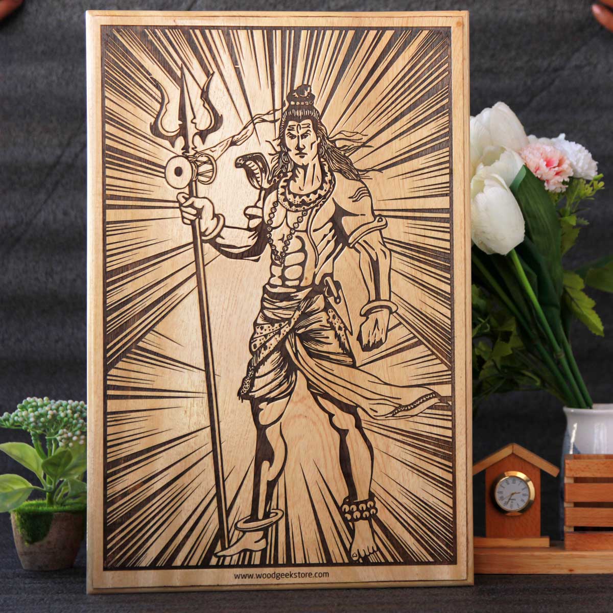 Shiva The Destroyer of Evil Carved Wooden Poster