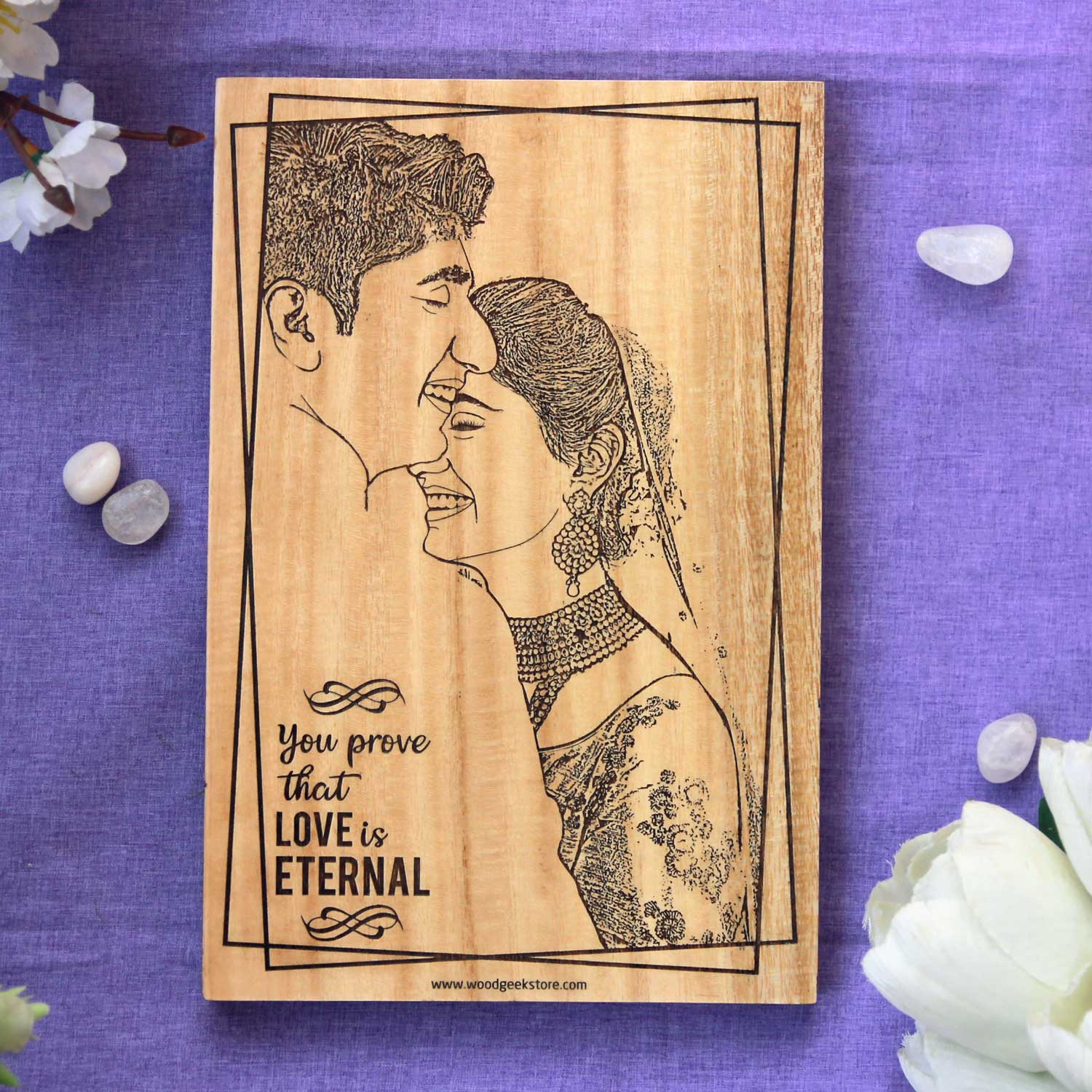 Love Is Eternal Photo Engraved Wood Plaque | Personalized Birthday Gift For Husband & Wife