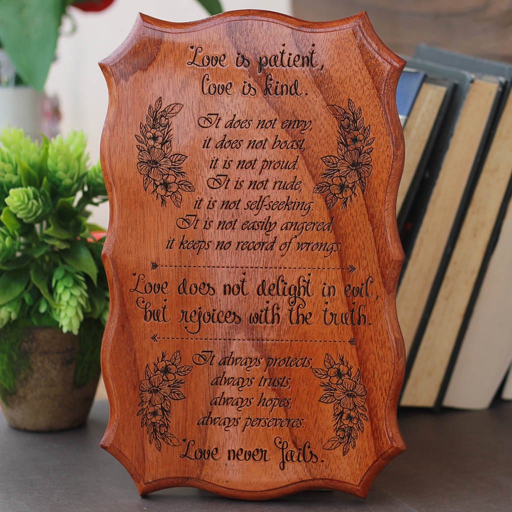 Love is patient Wooden Signs with Quotes - Love Signs Made from Wood - Home decor wooden signs With Love Saying - -Wooden Hanging Signs by Woodgeek Store 