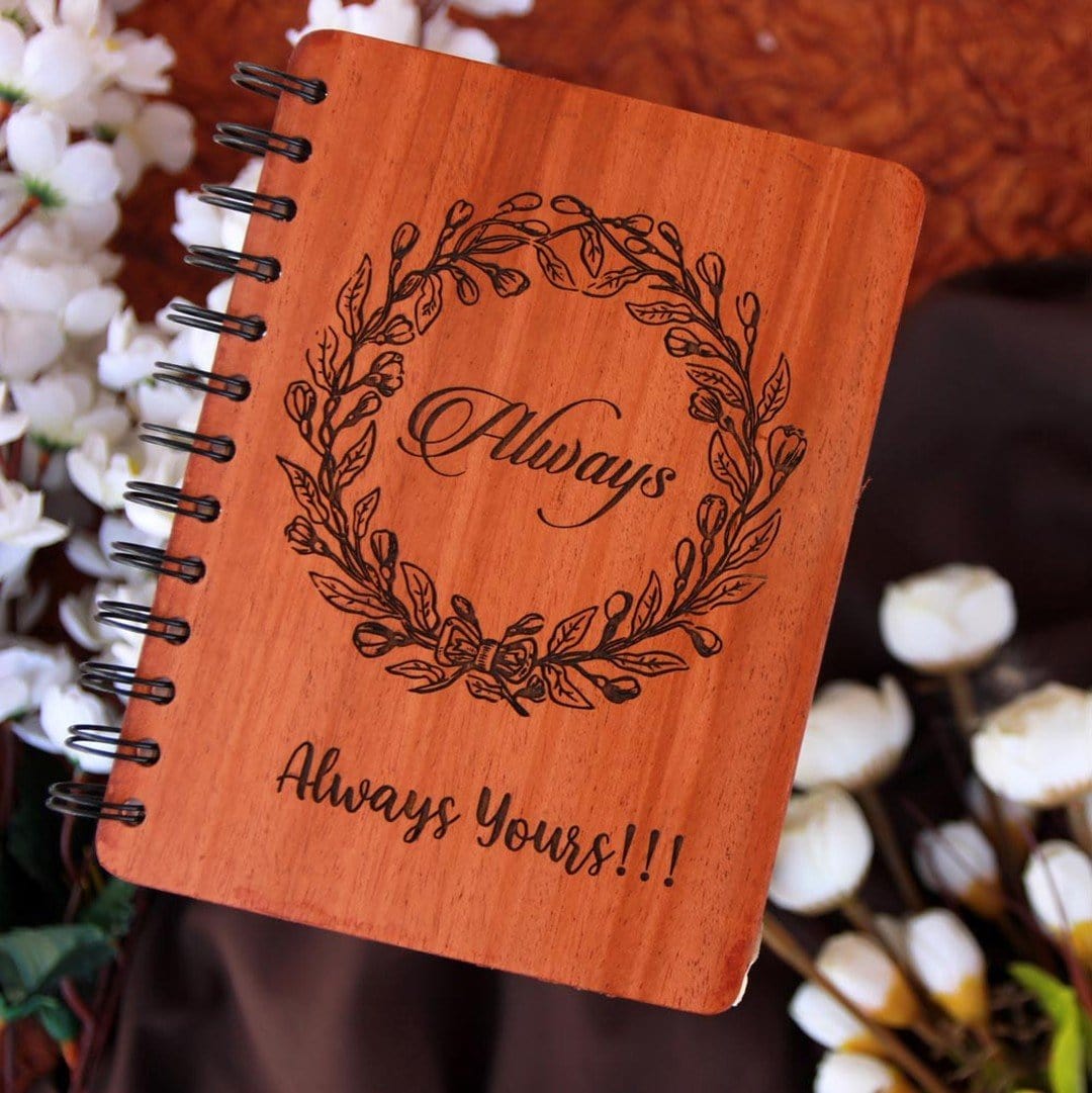 Always Flower Wreath - Personalized Wooden Notebook