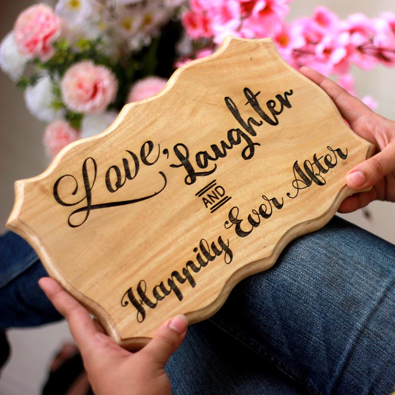 Love, Laughter &amp; Happily Ever After Wooden Sign