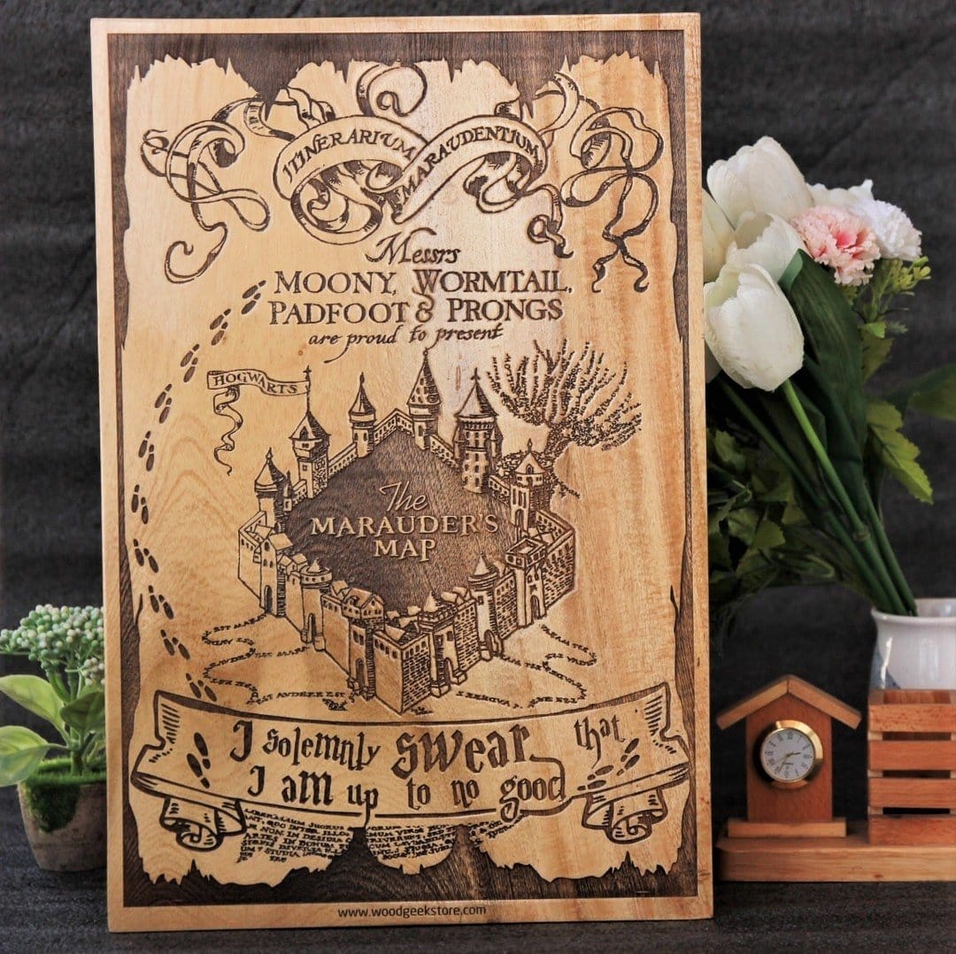 Marauder's Map Carved Wooden Poster