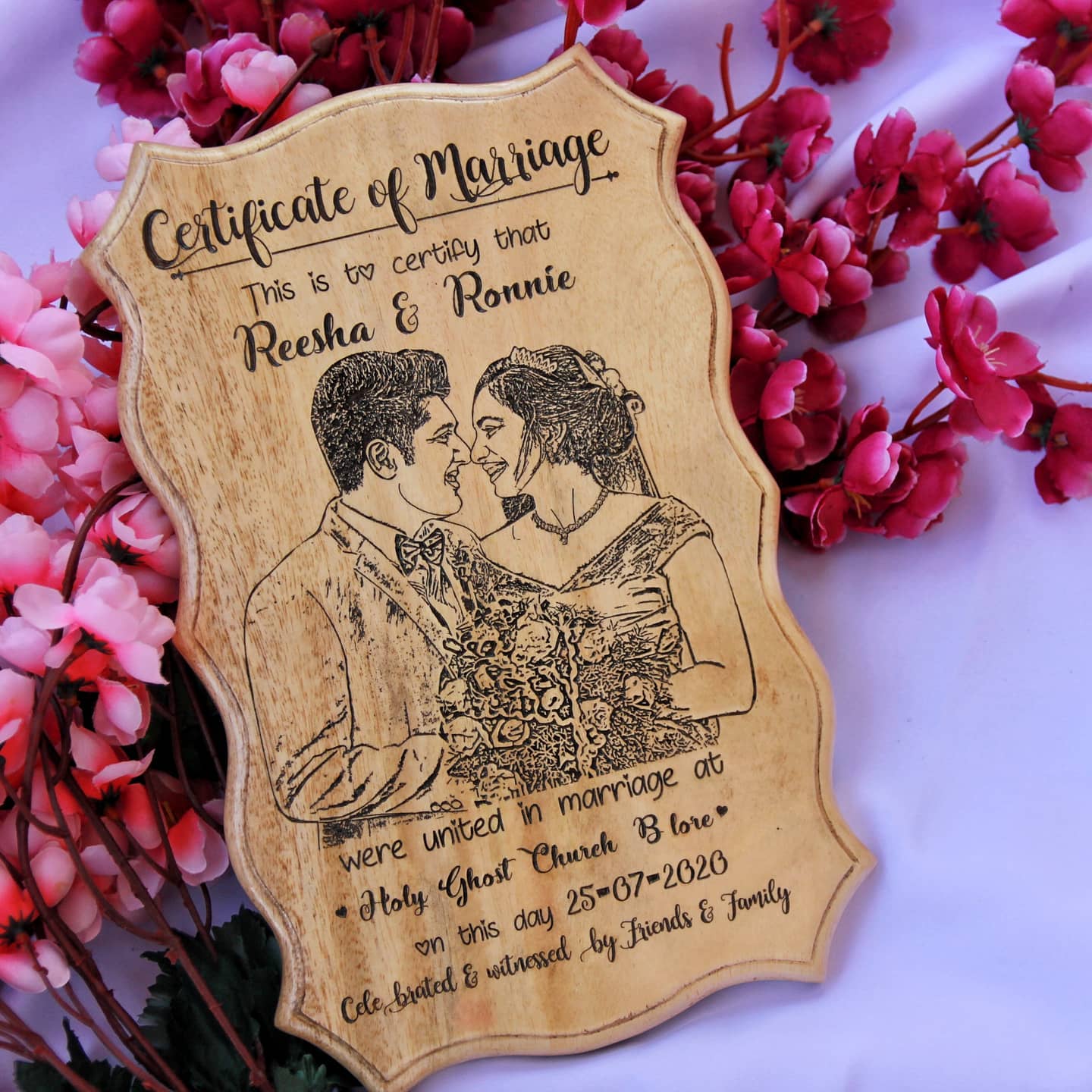 Photo Engraved Wooden Marriage Certificate